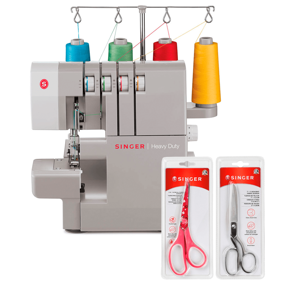 Kit Máquina Overloque 14HD854 + Tesoura 10" Tecido e Tesoura Multiuso Rosa